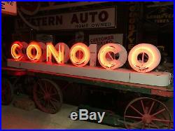 Vintage CONOCO Gas Station Island Canopy NEON Rooftop OLD Oil Advertising SIGN
