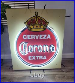 Vintage CORONA BEER ANTIQUE NEON LIGHT SIGN BAR PUB MANCAVE 35 X 30 Tan
