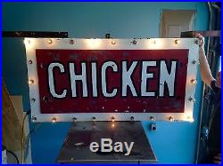 Vintage Cafe Diner Chicken Lighted Neon Advertising Sign N/ Porcelain Sequenced