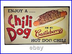 Vintage Castleberrys Enjoy A Chili Hot Dog Advertising Light Up Sign 19 X 11