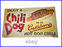 Vintage Castleberrys Enjoy A Chili Hot Dog Advertising Light Up Sign 19 X 11