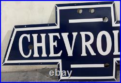 Vintage Chevrolet Bow Tie Gas & Oil Neon Porcelain Enamel Sign SSPN 46x21