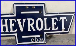 Vintage Chevrolet Bow Tie Gas & Oil Neon Porcelain Enamel Sign SSPN 46x21