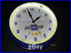 Vintage Chevrolet Neon Chevy Time Dealer Clock Sign, Real Corvette Camaro C10