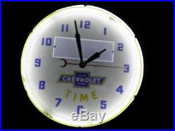 Vintage Chevrolet Neon Chevy Time Dealer Clock Sign, Real Corvette Camaro C10