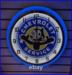 Vintage Chevrolet Service Felix The Black Cat Logo Sign Large Metal Neon Clock