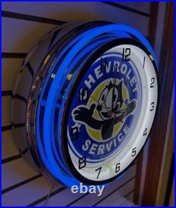 Vintage Chevrolet Service Felix The Black Cat Logo Sign Large Metal Neon Clock