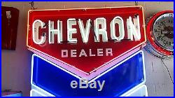 Vintage Chevron Dealer Gasoline Porcelain Neon Sign RARE
