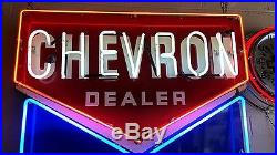 Vintage Chevron Dealer Gasoline Porcelain Neon Sign RARE