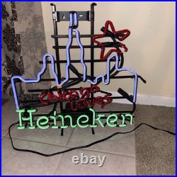 Vintage Chicago Loves Heineken Neon Sign Beer Bar Light 24x23 Works But Broken