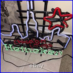 Vintage Chicago Loves Heineken Neon Sign Beer Bar Light 24x23 Works But Broken