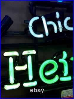 Vintage Chicago Loves Heineken Neon Sign Beer Bar Light 28x25 Tested Works