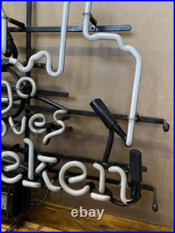 Vintage Chicago Loves Heineken Neon Sign Beer Bar Light 28x25 Tested Works