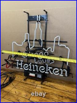 Vintage Chicago Loves Heineken Neon Sign Beer Bar Light 28x25 Tested Works