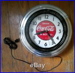 Vintage Coca Cola 50's Diner Pink Neon Spinner Clock Works Perfectly