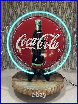 Vintage Coca Cola Lighted Sign. Teal Neon Button Sign. Tested Everbrite 1990