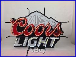 Vintage Coors Light Beer Neon Sign With Mountain In The Background Large Script