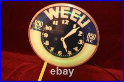 Vintage Devoe Paints Neon Clock Sign Weeu Radio 850kc Advertising Working