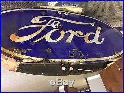 Vintage Dooble Sided Porcelain Ford Service Dealership Neon Sign Gas Oil