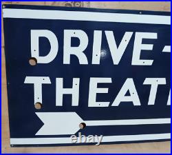 Vintage Drive-In Theatre Neon Skin Gas & Oil Porcelain Enamel Sign 42x24 Inches