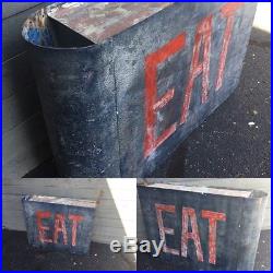 Vintage EAT non neon can sign. Hanging blade type. Nice patina