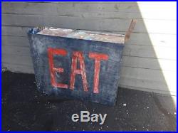 Vintage EAT non neon can sign. Hanging blade type. Nice patina
