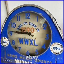 Vintage Early Neon Clock Sign Reverse Painted Glass Peoria IL Radio Station WWXL