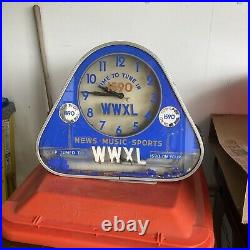 Vintage Early Neon Clock Sign Reverse Painted Glass Peoria IL Radio Station WWXL