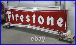 Vintage FIRESTONE Neon Sign, Porcelain, Stainless Steel, 12 ft x 4 ft, Gas Oil