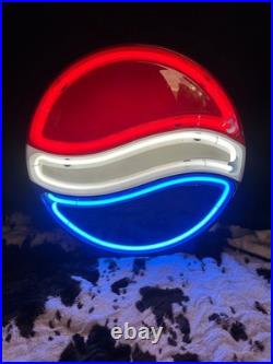 Vintage Fallon Pepsi Cola Red White Blue Neon Lighted Sign 15 Inch Diameter