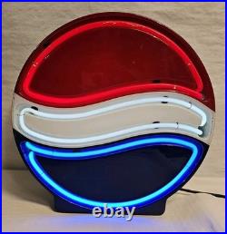 Vintage Fallon Pepsi Cola Red White Blue Neon Lighted Sign 15 Inch Diameter