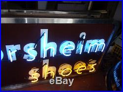Vintage Florsheim Shoes Porcelain Neon Shoe Store Sign Double Sided