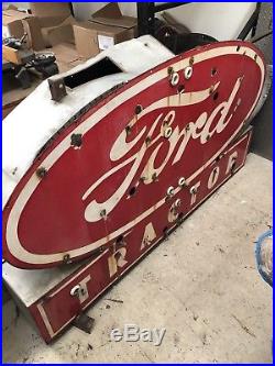Vintage Ford Tractor Double Sided Porcelain Neon Sign Gas Oil Chevy
