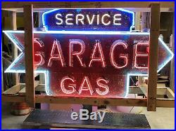 Vintage GAS GARAGE SERVICE Sign DOUBLE SIDED NEON Gas Oil OLD Mancave Decor