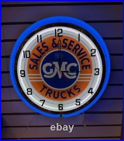 Vintage GMC Sales & Service Trucks Sign 18 Metal Neon Clock