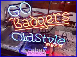 Vintage Go Badgers Old Style Beer Neon Sign Wisconsin Badgers WORKS (7986)