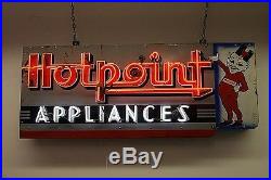 Vintage HOTPOINT Appliances Neon Light Porceain Hanging Dealer Shop Sign