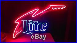 Vintage HTF Miller Lite Beer Neon Guitar Sign Very Cool Working Clean Sign Cheap