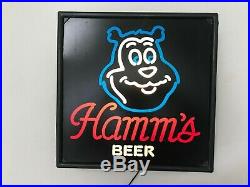 Vintage Hamm's Bear Beer Neo Neon Lighted Sign 17 x 17 RARE Working Exc. Cond