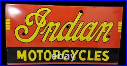 Vintage Indian Motorcycle Neon Skin Gas & Oil Porcelain Enamel Sign 46x24 inches