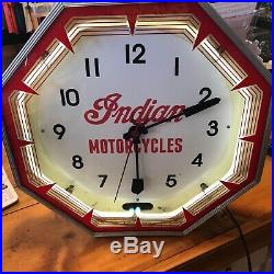 Vintage Indian motorcycle neon clock RARE