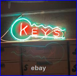 Vintage KEYS Neon Sign RED GREEN 15x30 1950s 60s Store Display Advertising