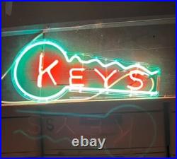 Vintage KEYS Neon Sign RED GREEN 15x30 1950s 60s Store Display Advertising