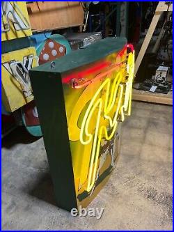 Vintage KING Working Neon Sign 40x36 Hand Painted Curved Metal Cabinet