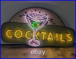 Vintage Large COCKTAILS Working Neon Sign 87x48 on Painted Wooden Backer