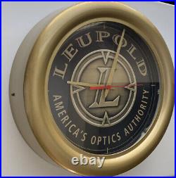 Vintage Leupold Gun Shop Old Display Advertising Neon Wall Clock Sign Gun Dealer