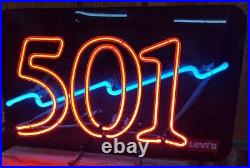 Vintage Levi's 501 Neon Store Sign 23x14 Bright Red And Blue Lightning