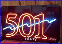 Vintage Levi's 501 Neon Store Sign 23x14 Bright Red And Blue Lightning