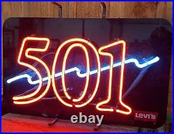 Vintage Levi's 501 Neon Store Sign 23x14 Bright Red And Blue Lightning