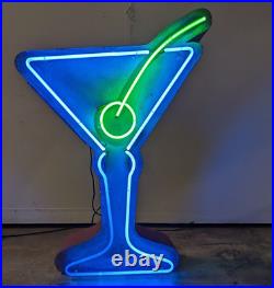 Vintage MARTINI GLASS Working Neon Sign 36x44 on Wooden Backer
